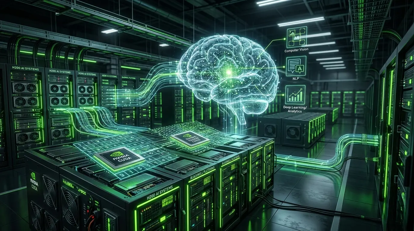AI fundamentals NVIDIA guide explaining GPU-powered computing, CUDA, Tensor Cores, deep learning, and AI infrastructure ecosystem in 2026.