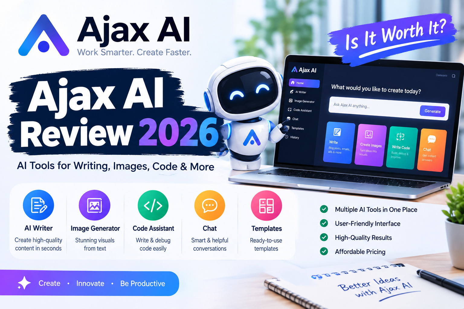 Ajax AI review 2026 showing AI batch processing, features, pricing, and Gemini integration