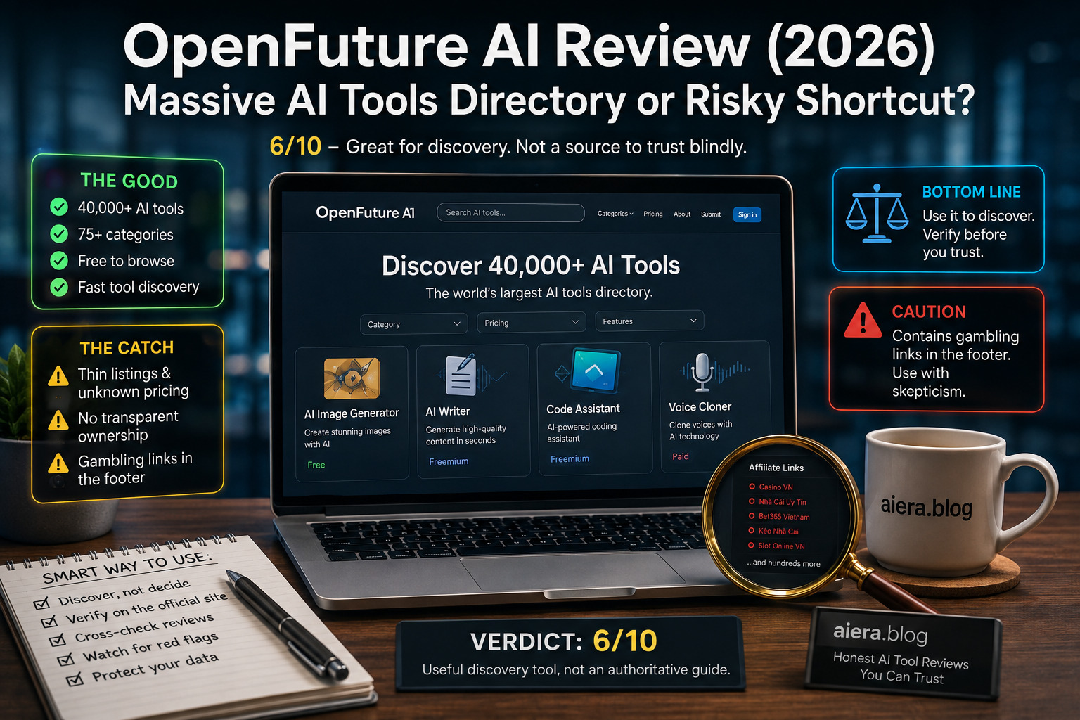 Open Future AI review dashboard screenshot showing the AI tools directory